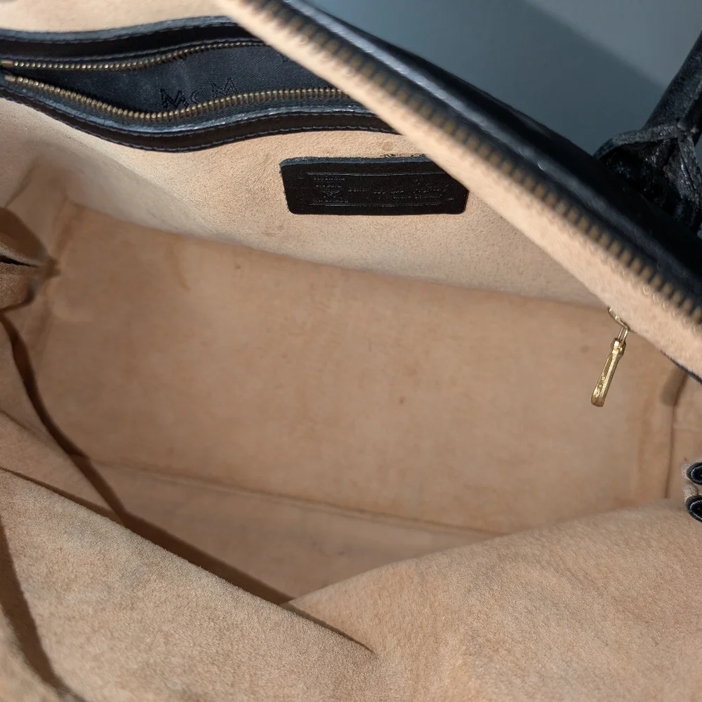 MCM Black Satchel with Gold Hardware